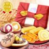 竹かご風呂敷スイーツセット 【送料無料 ギフト プレゼント スイーツ お菓子 和菓子 洋菓子 どら焼き 芋ようかん 大福 スイートポテト ロールケーキ お茶 お祝い 誕生日 お礼 内祝い お見舞い お世話になりました お供え 志 退職祝い】