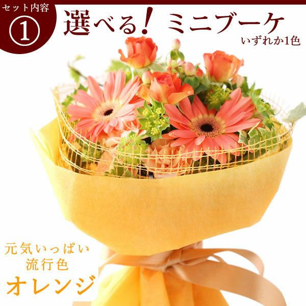 選べるHappyミニブーケとスイーツSet 母の日 早割 プレゼント 花 生花 ギフト 花束 フラワーアレンジメント カーネーション ガーベラ ブーケ スタンディングブーケ エコゼリー シフォンケーキ バラ 薔薇 送料無料 スイーツ お菓子 洋菓子 ギフトセット おいもや