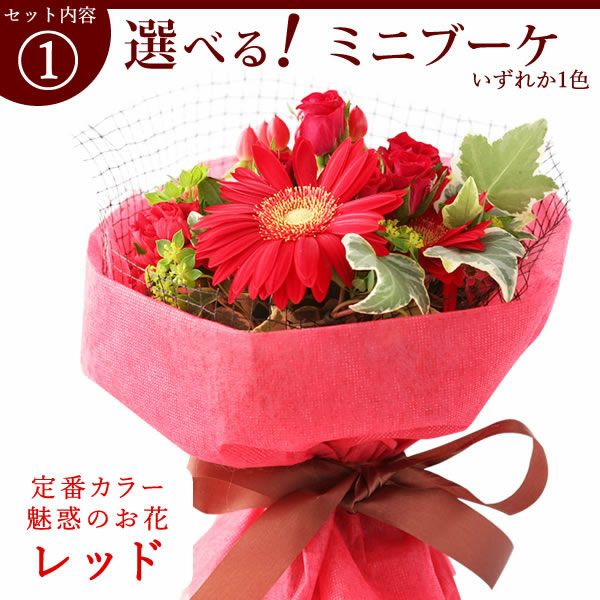 選べるHappyミニブーケとスイーツSet 母の日 早割 プレゼント 花 生花 ギフト 花束 フラワーアレンジメント カーネーション ガーベラ ブーケ スタンディングブーケ エコゼリー シフォンケーキ バラ 薔薇 送料無料 スイーツ お菓子 洋菓子 ギフトセット おいもや