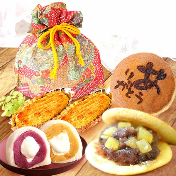 和風巾着入りスイーツ3種セット [大福・スイートポテト・どら焼き] 【ギフト プレゼント 贈り物 送料無料 スイーツ お菓子 和菓子 洋菓子 大福 スイートポテト どら焼き どらやき お祝い 誕生日 お礼 内祝い お見舞い お世話になりました お供え 志 退職祝い】