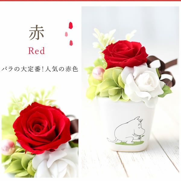 ムーミン 陶器プリザS＆苺バウムクーヘンセット 母の日 プレゼント 花 ギフト ムーミン ニョロニョロ キャラクター グッズ プリザ プリザーブドフラワー バウムクーヘン バラ 薔薇 花とスイーツ 送料無料 スイーツ お菓子 洋菓子 ギフトセット おいもや