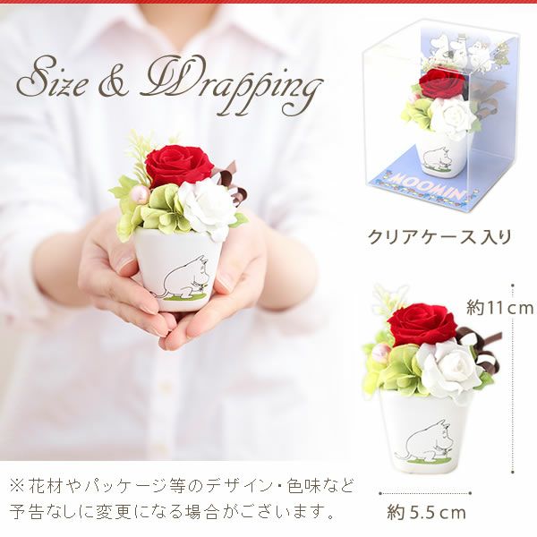 ムーミン 陶器プリザS＆苺バウムクーヘンセット 母の日 プレゼント 花 ギフト ムーミン ニョロニョロ キャラクター グッズ プリザ プリザーブドフラワー バウムクーヘン バラ 薔薇 花とスイーツ 送料無料 スイーツ お菓子 洋菓子 ギフトセット おいもや