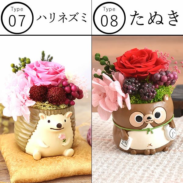 選べるミニポットプリザ＆お芋どら焼き 【母の日 プレゼント 花 ギフト プリザーブドフラワー 犬 犬好き フラワーアレンジメント かわいい おしゃれ ペット バラ 薔薇 一輪 アニマル 動物 ミニ 置き物 送料無料 スイーツ お菓子 和菓子 ギフトセット おいもや】