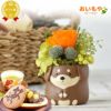 選べるミニポットプリザ＆お芋どら焼き 【母の日 プレゼント 花 ギフト プリザーブドフラワー 犬 犬好き フラワーアレンジメント かわいい おしゃれ ペット バラ 薔薇 一輪 アニマル 動物 ミニ 置き物 送料無料 スイーツ お菓子 和菓子 ギフトセット おいもや】