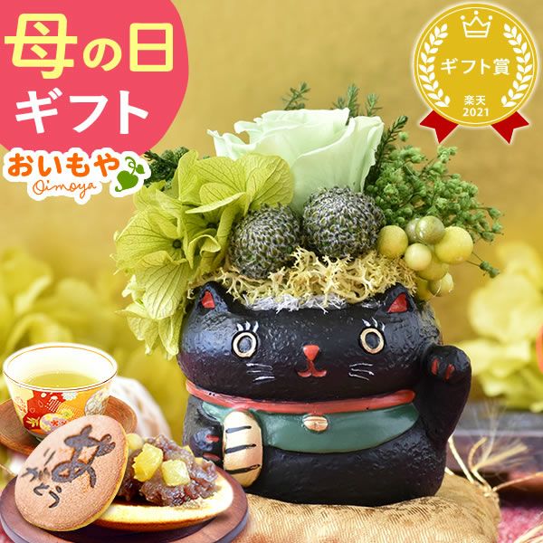 選べるミニポットプリザ＆お芋どら焼き 【母の日 プレゼント 花 ギフト プリザーブドフラワー 犬 犬好き フラワーアレンジメント かわいい おしゃれ ペット バラ 薔薇 一輪 アニマル 動物 ミニ 置き物 送料無料 スイーツ お菓子 和菓子 ギフトセット おいもや】