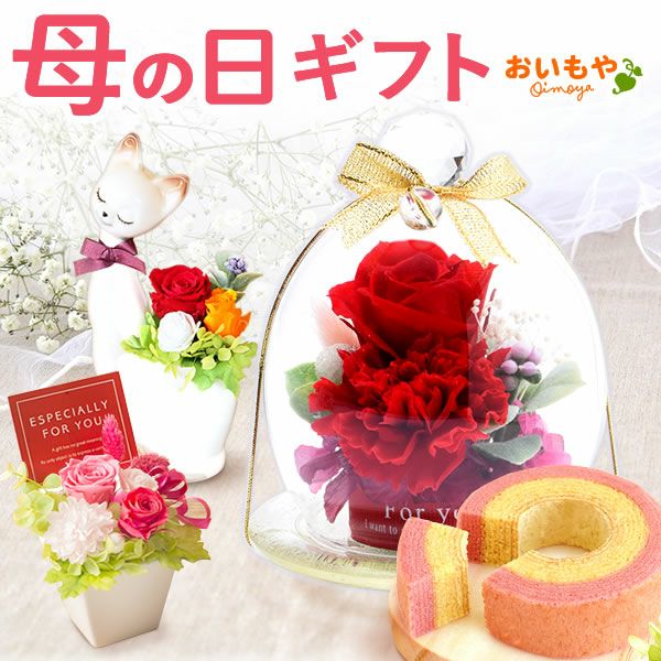 選べる3種！プリザーブドフラワー＆スイーツセット 【母の日 プレゼント 花 ギフト プリザーブドフラワー プリザ 薔薇 バラ ねこ 猫 かわいい おしゃれ 枯れない花 フラワーアレンジメント 送料無料 スイーツ お菓子 洋菓子 ギフトセット おいもや】