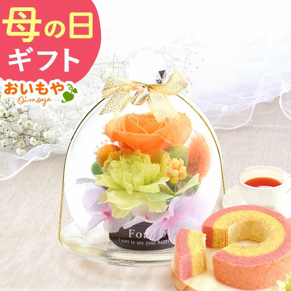 選べる3種！プリザーブドフラワー＆スイーツセット 【母の日 プレゼント 花 ギフト プリザーブドフラワー プリザ 薔薇 バラ ねこ 猫 かわいい おしゃれ 枯れない花 フラワーアレンジメント 送料無料 スイーツ お菓子 洋菓子 ギフトセット おいもや】