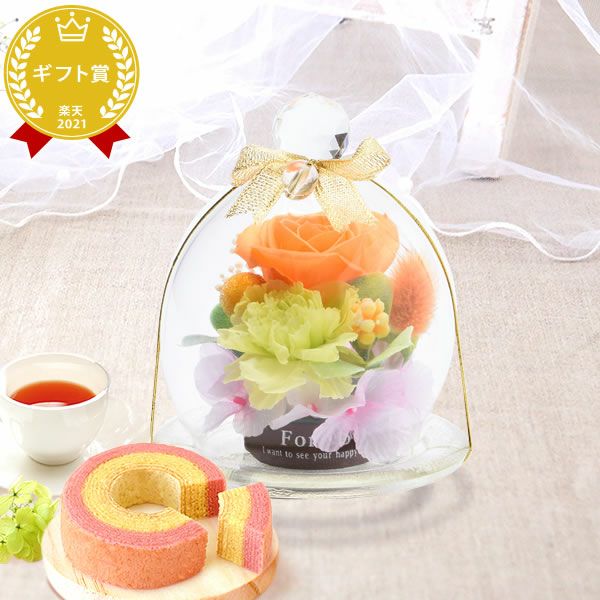 選べる3種！プリザーブドフラワー＆スイーツセット 【母の日 プレゼント 花 ギフト プリザーブドフラワー プリザ 薔薇 バラ ねこ 猫 かわいい おしゃれ 枯れない花 フラワーアレンジメント 送料無料 スイーツ お菓子 洋菓子 ギフトセット おいもや】