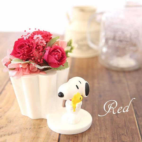 スヌーピープリザーブドフラワーと ミニバウムセット 母の日 プレゼント 花 ギフト スヌーピー グッズ キャラクター かわいい 動物 アニマル 犬 プリザーブドフラワー プリザ バラ 薔薇 あじさい 紫陽花 バウムクーヘン 紅茶 送料無料 スイーツ お菓子 洋菓子 ギフトセット おいもや