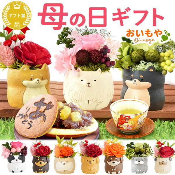 プレゼント 花 ギフト プリザーブドフラワー 犬 犬好き フラワーアレンジメント かわいい おしゃれ ペット バラ 薔薇 一輪 アニマル 動物 ミニ 置き物 送料無料 スイーツ お菓子 和菓子 ギフトセット おいもや