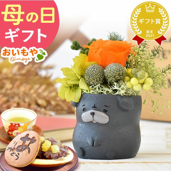 母の日 プレゼント 花 ギフト プリザーブドフラワー 犬 犬好き フラワーアレンジメント かわいい おしゃれ ペット バラ 薔薇 一輪 アニマル 動物 ミニ 置き物 送料無料 スイーツ お菓子 和菓子 ギフトセット おいもや