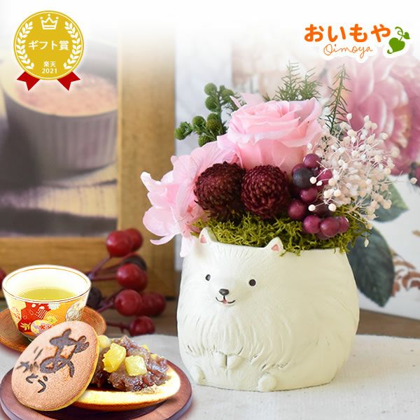 母の日 プレゼント 花 ギフト プリザーブドフラワー 犬 犬好き フラワーアレンジメント かわいい おしゃれ ペット バラ 薔薇 一輪 アニマル 動物 ミニ 置き物 送料無料 スイーツ お菓子 和菓子 ギフトセット おいもや
