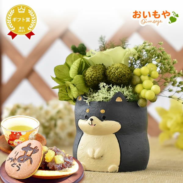 プレゼント 花 ギフト プリザーブドフラワー 犬 犬好き フラワーアレンジメント かわいい おしゃれ ペット バラ 薔薇 一輪 アニマル 動物 ミニ 置き物 送料無料 スイーツ お菓子 和菓子 ギフトセット おいもや
