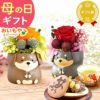 母の日 プレゼント 花 ギフト プリザーブドフラワー アニマル 動物 ペア ミニ 小さい かわいい おしゃれ ふくろう 犬 猫 バラ 薔薇 一輪 セット どら焼き どらやき 送料無料 スイーツ お菓子 和菓子 ギフトセット おいもや