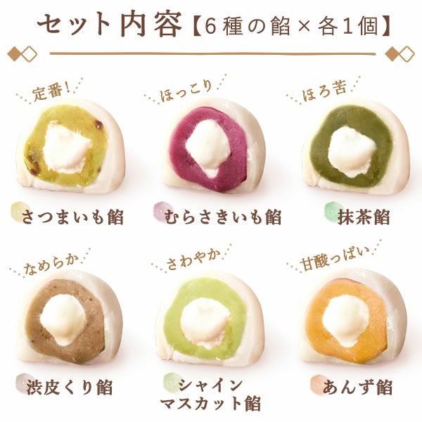 大福食べ比べアソート (6個) 【送料無料 ギフト スイーツ お菓子 和菓子 大福 詰め合わせ アソート 個包装 冷凍 おしゃれ 可愛い かわいい お誕生日プレゼント お祝い お礼 お供え 手土産】