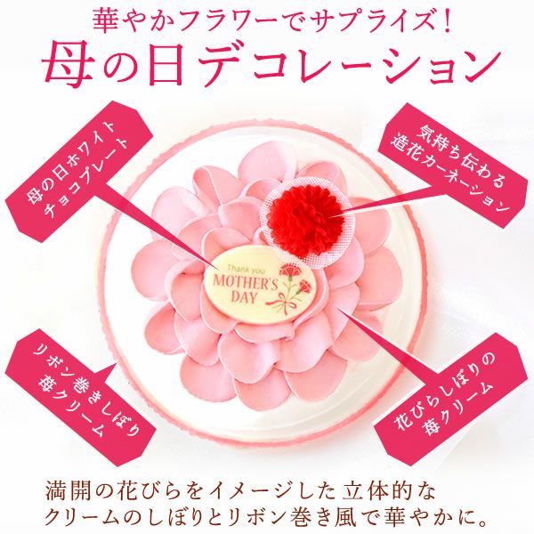 母の日ケーキ (フラワー) 【母の日 プレゼント ギフト ケーキ フラワーケーキ デコレーションケーキ ハート ピンク 苺 いちご ストロベリー カーネーション 花以外 送料無料 スイーツ お菓子 洋菓子 ギフトセット おいもや】