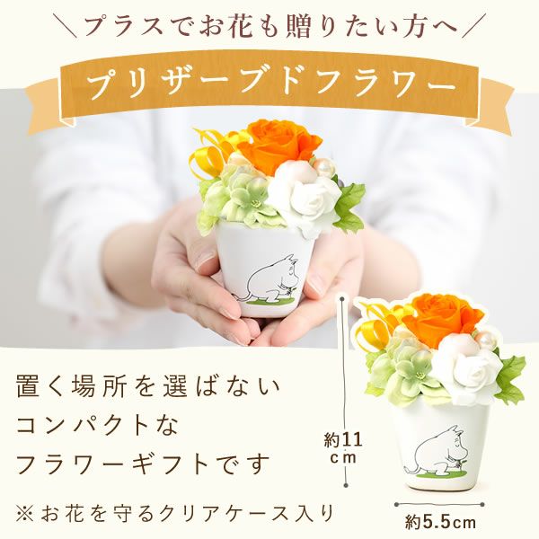 ムーミンボトル＆レモンティースティック＆苺とお芋のバウムクーヘン【プリザセット】 母の日 プレゼント 実用的 ギフトムーミン グッズ ミイ 水筒 ミニサイズ マグボトル おしゃれ レモンティー バウムクーヘン プリザーブドフラワー 花以外 送料無料 スイーツ お菓子 洋菓子 ギフトセット おいもや