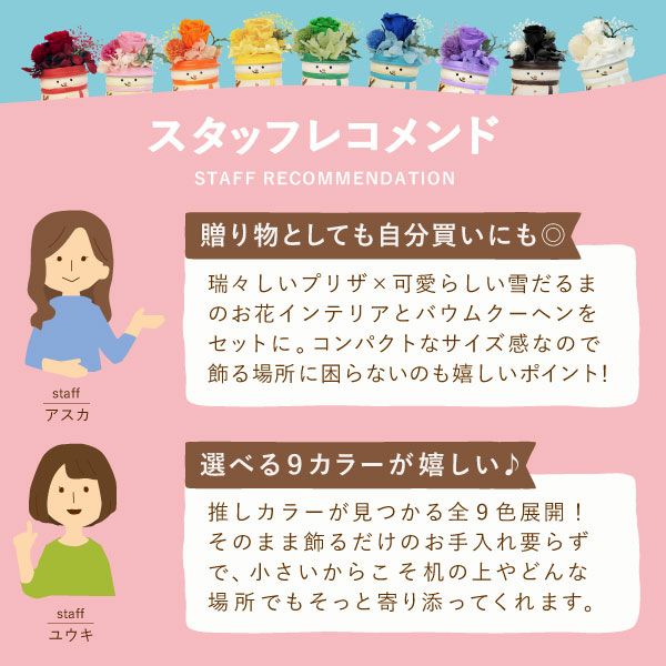 選べる雪だるまミニプリザーブドフラワー＆苺のミニバウムセット